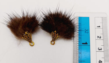 Brown Artificial Feather Fur Tassel With Brass Cap in Antique Gold Colour, Tassel Charms x 2